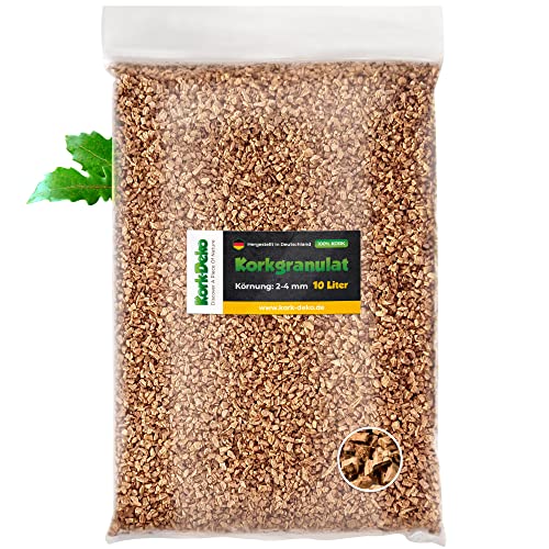 Kork-Deko 10 Liter Korkgranulat/Terrariensubstrat, subtropisch (3-8 mm) Korkschrot aus geschroteter Naturkorkrinde gewonnen. Als subtropisches Terrarien-Einstreu (Bodengrund, Substrat) von Kork-Deko