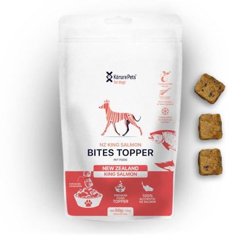 Gefriergetrocknetes Hundefutter, Lachs Hundeleckerlis, Premium Neuseeland King Lachs Gefriergetrocknetes Fleisch, Haut & Fell Gesundes Hundefutter Toppers, Hundeleckerlibeutel 50g von Kōrure Pets