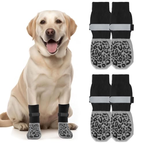 2 Paar rutschfest-Hundesocken Doppelseitige, Hundestoppersocken mit verstellbaren Riemen-Traktionskontrolle, Weiche Socken für den Pfotenschutz von Hunden für Innenbereich(Size:S) von Korysnew