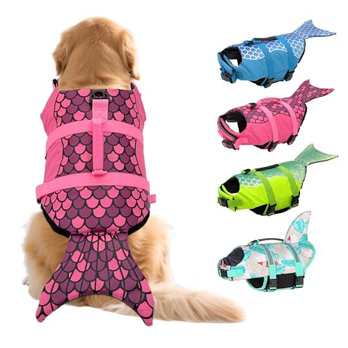 Kosgraiy Schwimmweste für Hunde, Meerjungfrau-Hundeschwimmweste mit hohem Auftrieb und Rettungsgriff für Bootfahren, verstellbare Welpen-Schwimmjacke, Schwimmweste für kleine, mittelgroße und große Kosgraiy Schwimmweste für Hunde, Meerjungfrau-Hundeschwimmweste mit hohem Auftrieb und Rettungsgriff für Bootfahren, verstellbare Welpen-Schwimmjacke, Schwimmweste für kleine, mittelgroße und große von Kosgraiy