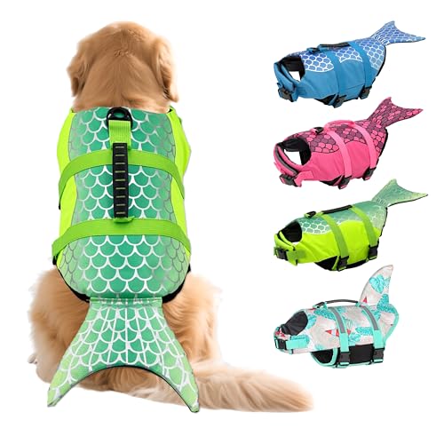 Kosgraiy Schwimmweste für Hunde, Meerjungfrau-Hundeschwimmweste mit hohem Auftrieb und Rettungsgriff für Bootfahren, verstellbare Welpen-Schwimmjacke, schwimmende Weste für kleine, mittelgroße und Kosgraiy Schwimmweste für Hunde, Meerjungfrau-Hundeschwimmweste mit hohem Auftrieb und Rettungsgriff für Bootfahren, verstellbare Welpen-Schwimmjacke, schwimmende Weste für kleine, mittelgroße und von Kosgraiy