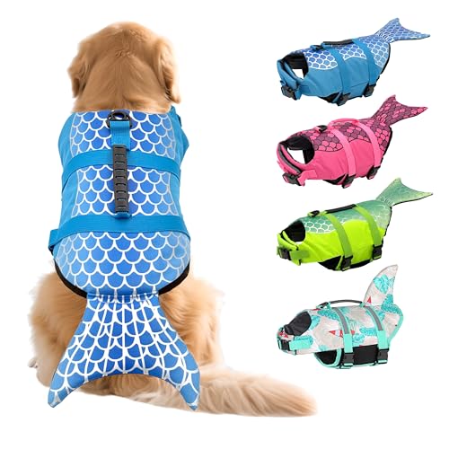 Kosgraiy Schwimmweste für Hunde, Meerjungfrau-Hundeschwimmweste mit hohem Auftrieb und Rettungsgriff für Bootfahren, verstellbare Welpen-Schwimmjacke, schwimmende Weste für kleine, mittelgroße und Kosgraiy Schwimmweste für Hunde, Meerjungfrau-Hundeschwimmweste mit hohem Auftrieb und Rettungsgriff für Bootfahren, verstellbare Welpen-Schwimmjacke, schwimmende Weste für kleine, mittelgroße und von Kosgraiy