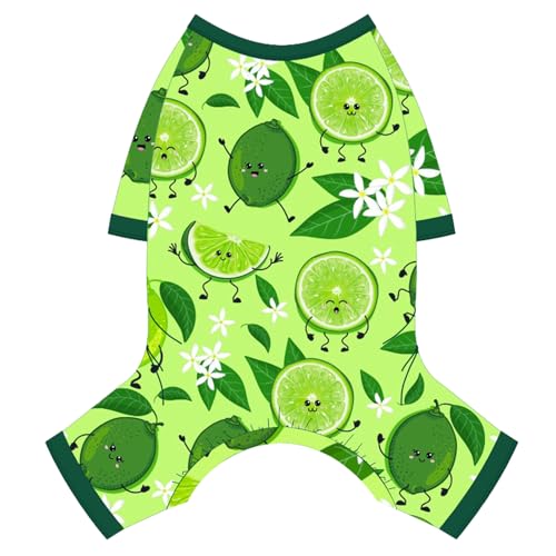 Hunde-Pyjama, Sommer-/Herbst-Hundekleidung für kleine Hunde, Mädchen, Jungen, weich, dehnbar, für Chihuahua, Yorkie, Welpen, Einteiler, Katze, Haustier, Jammies-Outfit, Zitrone, Größe M von Kosiyi