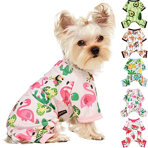 Hunde-Pyjama für kleine Hunde, Mädchen, Jungen, Fleece, Welpen, Jammies, 4 Beine, Hundekleidung für Chihuahua, Yorkie, Sommer, warme Einteiler, männliche und weibliche (Medium, Flamingos) von Kosiyi