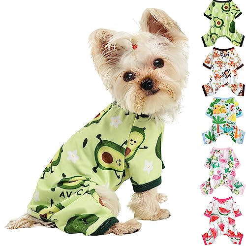 Hunde-Pyjama für kleine Hunde, Mädchen, Jungen, Fleece, Welpen, Jammies, 4 Beine, Hundekleidung für Chihuahua, Yorkie, Sommer, warme Einteiler, männliche und weibliche (X-Large, Avocado) von Kosiyi