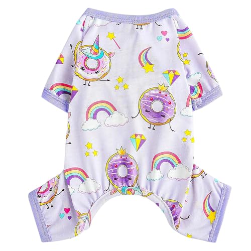 Hunde-Pyjama für kleine Hunde, Mädchen, Jungen, Welpen, Jammies, 4 Beine, Hundekleidung für Chihuahua, Yorkie, Sommer, Einteiler, Kleidung für Haustiere, Hunde, weiblich (X-Large, lila Donut) von Kosiyi