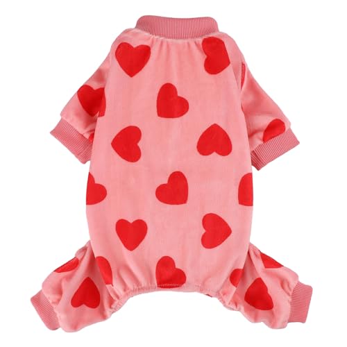 Hunde-Pyjama für kleine Hunde, super weiche Fleece-Welpen-Pyjama, 4 Beine, für Chihuahua, Yorkie, Winter, Frühling, Einteiler, Overall, Kleidung, niedliche Haustier-Outfits, rosa Herzmotiv Hunde-Pyjama für kleine Hunde, super weiche Fleece-Welpen-Pyjama, 4 Beine, für Chihuahua, Yorkie, Winter, Frühling, Einteiler, Overall, Kleidung, niedliche Haustier-Outfits, rosa Herzmotiv von Kosiyi