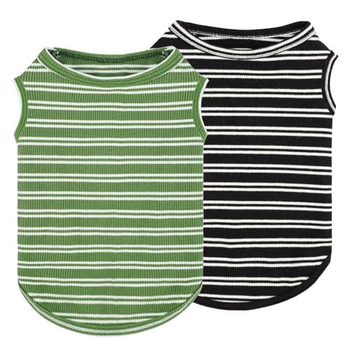 Hunde-Shirts für kleine Hunde, Mädchen und Jungen, gestreift, weich, dehnbar, Welpenkleidung, ärmellos, bunt, Sweatshirt, für kleine Welpen, Outfit für Chihuahua, Yorkie, Schwarz + Grün, Größe XS von Kosiyi