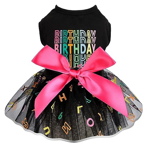 Hundekleid Geburtstagskleidung für kleine, mittelgroße Hunde, bedruckt bunte Alphabet-Netzkleider für Mädchen und Hundekleidung, Sommer-Tutu-Prinzessin, Katzenbekleidung (klein, schwarz) von Kosiyi