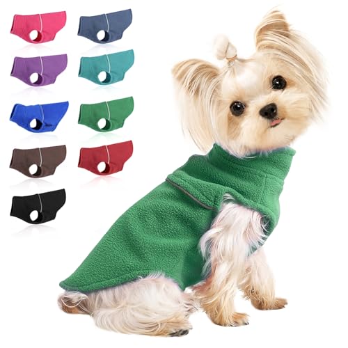 Hundekleidung für kleine Hunde, Fleece-Weste, Hundepullover, für Jungen und Mädchen, warmer Pullover, Fleece-Hundejacke, Winter, Haustier, Ourfit, Chihuahua-Pullover, Yorkie-Kleidung (Grün, Größe XS) von Kosiyi