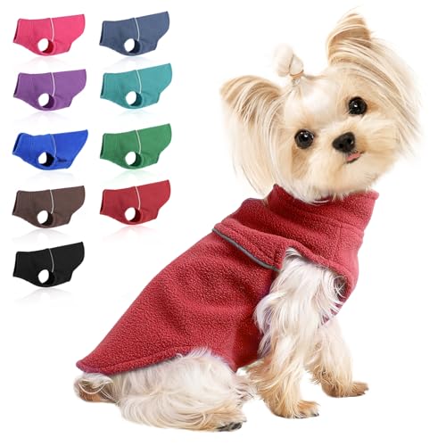 Hundekleidung für kleine Hunde, Fleece-Weste, Hundepullover für Jungen und Mädchen, warmer Pullover, Fleece-Hundejacke, Winter, Haustier, Ourfit, Chihuahua-Pullover, Yorkie-Kleidung (Rot, Größe XXS) von Kosiyi