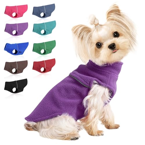 Hundekleidung für kleine Hunde Mädchen Jungen, doppelseitige Fleece Hundekleidung Weste, Dehnbar XSmall Hund Pullover Haustier Kleidung, Reflektierend Lila Chihuahua Teetasse Welpen Kleidung (X-Small Büste 28 cm) von Kosiyi