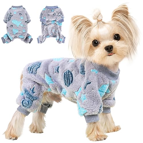 Hundepullover für kleine Hunde, Winterkleidung, Welpenkleidung, für Jungen und Mädchen, Fleece-Hunde-Pyjama, Jumpsuits, Hunde-Outfits für Chihuahua, Yorkie, Katzenbekleidung (Grau, Größe XXS) von Kosiyi