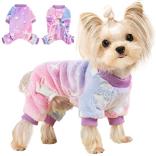 Hundepullover für kleine Hunde, Winterkleidung, Welpenkleidung, für Jungen und Mädchen, Fleece-Hunde-Pyjama, Jumpsuits, Hunde-Outfits für Chihuahua, Yorkie, Katzenbekleidung (Sternrosa, Größe XXS) von Kosiyi