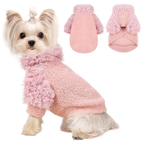 Hundepullover mit Rollkragen, Hundepullover für kleine Hunde, Winter-Fleece, Hundekleidung, kalter, warmer Mantel, Hundejacke für Chihuahua, Yorkie, Teetasse, Katzen-Outfit, Rosa, Größe M von Kosiyi