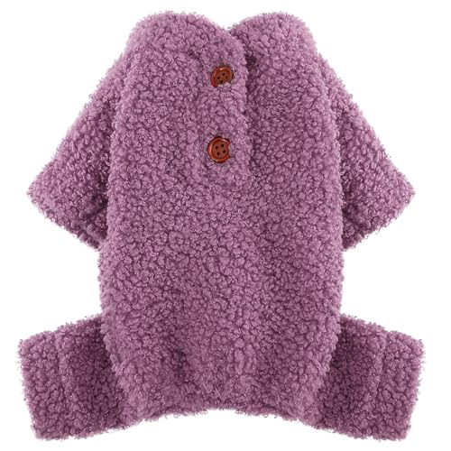 Kleiner Hundepullover für Mädchen und Jungen, Fleece, 4 Beine, Pyjama für Chihuahua, Yorkie, Frühling, Winter, Warmer Einteiler, Overall, Kleidung, Haustier, männlich, weiblich, Größe M, Violett von Kosiyi