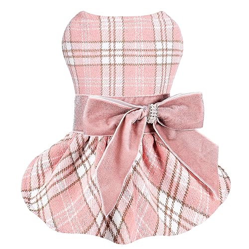 Kosiyi Hundepullover für kleine Hunde, Mädchen, Hunde-Outfit, Yorkie-Welpenkleidung, rosa Hundekleid, Prinzessinnenkleid, Karomuster, Winter, Frühling, Haustier, Urlaub, Festival, Bekleidung, Kleid, von Kosiyi