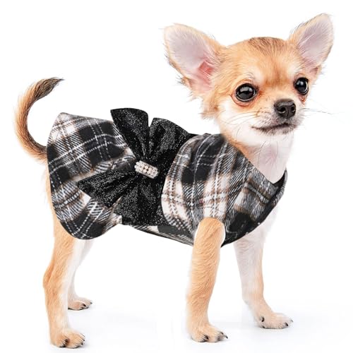 Hundekleidung für kleine Hunde, Mädchen und Jungen, Winter-Hundepullover, Prinzessinnen-Kleid, kariert, Hunde-Outfit, Frühlings-Haustierkleidung, Welpen-Outfits, Bekleidungskleid, Größe M, schwarzes von Kosiyi