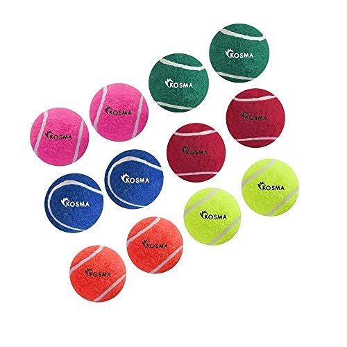 Kosma 12 Stück Tennisbälle | Trainingsball für Hunde, super Sprungkraft, perfekt für Anfänger, Cricket-Training | Cricketbälle (je 2 Stück, rosa, grün, blau, rot, orange, gelb) von Kosma