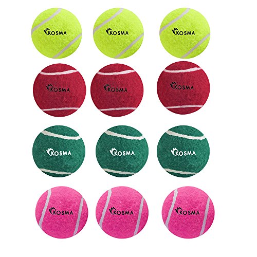 Kosma 12 Stück Tennisbälle | Trainingsball für Hunde, super Sprungkraft, perfekt für Einsteiger, Cricket-Training, Cricket-Bälle – 3 Stück je Gelb, Rot, Grün, Rosa von Kosma