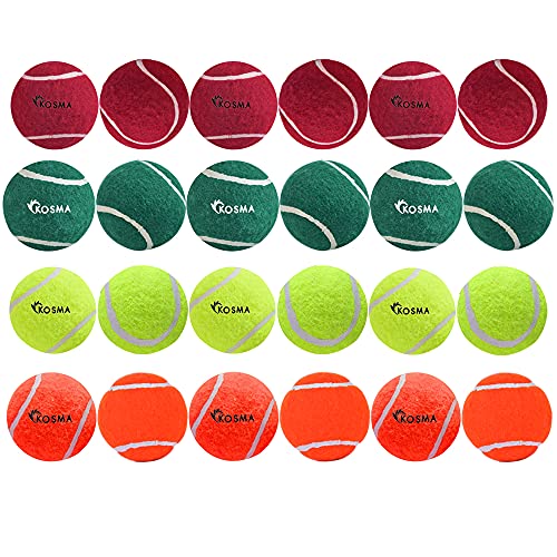 Kosma 24 Stück Tennisbälle | Trainingsball für Hunde, super Sprungkraft, perfekt für Einsteiger, Cricket, Trainingspraxis (mit Tragetasche – je 6 Stück rot, orange, gelb, grün) von Kosma