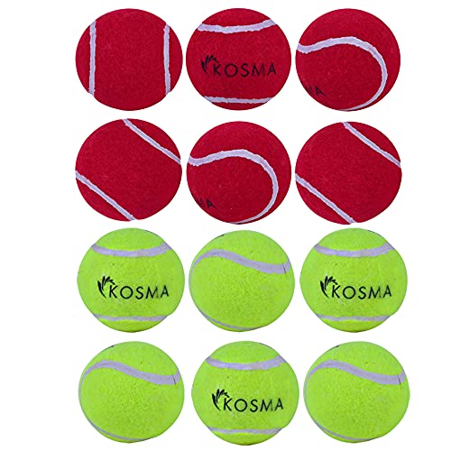 Kosma Tennisbälle für Hunde, super Sprungkraft, perfekt für Anfänger, Cricket, mit Tragetasche, 6 Stück je Rot und Fluoreszierendes Gelb, 12 Stück von Kosma