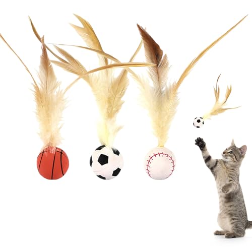 Kotkiddy Interaktives Federball-Spielzeug-Set für Katzen, Sprungschwanz-Katzen-Spielzeuge, Federball-Spielzeug für Katzen, Sprungbälle für Katzen (Set * A) von Kotkiddy