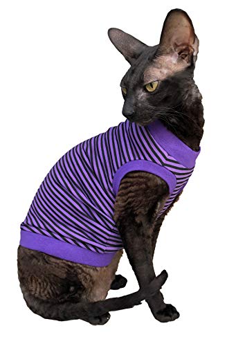 Kotomoda CAT WEAR Baumwoll T-Shirt Lila - Schwarze Streifen (M) von Kotomoda