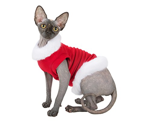 Kotomoda Sphynx Katzen-Kapuzenpullover, Santa Klaus nackte Katze, haarlos, Größe XS von Kotomoda