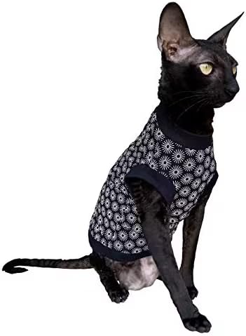 Kotomoda Hairless Cat's Cotton Stretch T-Shirt Black Spring for Sphynx Cats (XL) von Kotomoda
