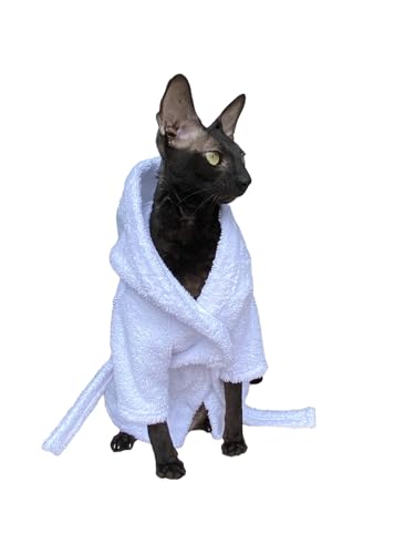 Kotomoda Katzen-Bademantel für Sphynx und nackte Katzen, Größe M, Weiß von Kotomoda