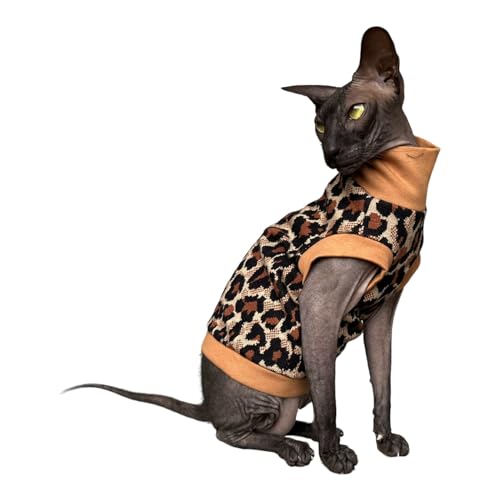 Kotomoda Katzen-Gemütlicher Komfort für haarlose Schönheiten: Winter-Rollkragen-Panther-Tabak für Sphynx und nackte Katzen (mittel) von Kotomoda