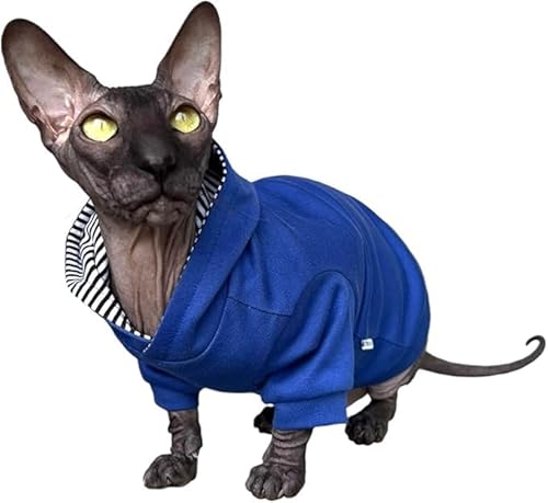 Kotomoda Sphynx Katzen-Kapuzenpullover, königsblau, nackte Katze, haarlos, Größe M von Kotomoda