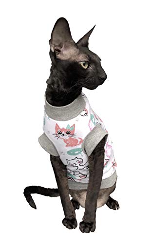 Kotomoda Sphynx Katzen Kleidung CAT WEAR Baumwollstretch-T-Shirt Morgen Katzen. (S) von Kotomoda