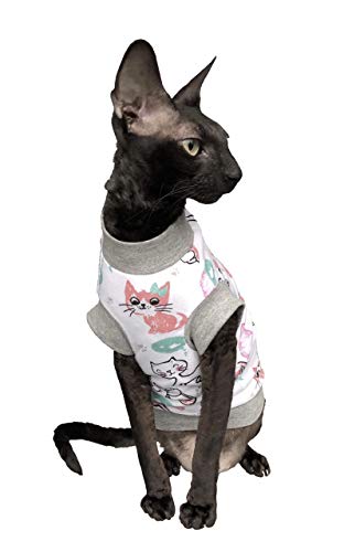 Kotomoda Sphynx Katzen Kleidung CAT WEAR Baumwollstretch-T-Shirt Morgen Katzen. (XS) von Kotomoda