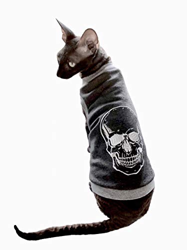 Kotomoda Sphynx Katzen-T-Shirt Stickerei Silber Totenkopf #2 (M) von Kotomoda