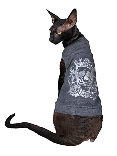 Kotomoda Sphynx T-Shirt fьr Katzen, Bestickt, silberfarbene Krone, Scull # 3 (S) von Kotomoda
