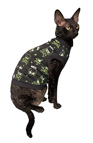 Kotomoda haarlose Katze Baumwolle Stretch T-Shirt Sculls Glow in The Dark fьr Sphynx Katzen (L) von Kotomoda