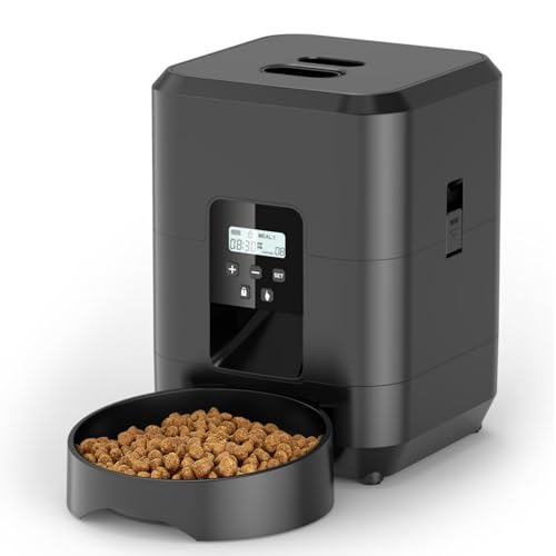 2l Knock/WiFi Automatischer Katzenfutterspender, Katzen-/Hunde-Timer-Futterautomaten Mit Memory-Funktion, Led-Anzeige, Geeignet FüR Katzen Und Kleine Hunde (Schwarz - Tasten) von Kouamor