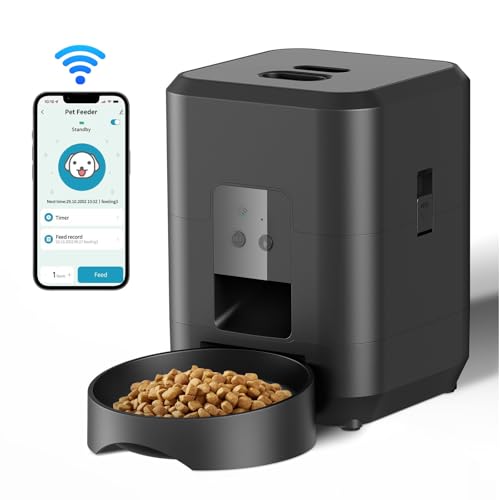 2l Knock/WiFi Automatischer Katzenfutterspender, Katzen-/Hunde-Timer-Futterautomaten Mit Memory-Funktion, Led-Anzeige, Geeignet FüR Katzen Und Kleine Hunde (Schwarz - WiFi) von Kouamor