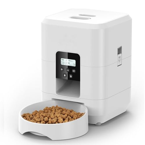 2l Knock/WiFi Automatischer Katzenfutterspender, Katzen-/Hunde-Timer-Futterautomaten Mit Memory-Funktion, Led-Anzeige, Geeignet FüR Katzen Und Kleine Hunde (Weiß - Tasten) von Kouamor