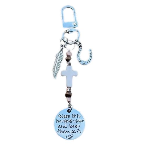 Koufeil Charm Clip Für Sattel Und Zaumzeug, Charm Clip Für Pferdesattel Und Zaumzeug Leder Sattelschnüre Mit Clip, Segne Dieses Pferd Und Diesen Reiter Und Halte Sie in Sicherheit (E) von Koufeil