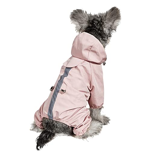 Kpfdyt Hunde-Regenmantel Haken-Hunde-Regenjacke mit Geschirr für kleine Hundewelpen mit reflektierendem Streifen, wasserdicht und leicht für den Außenbereich Regenanzug 128 (Pink, M) von Kpfdyt