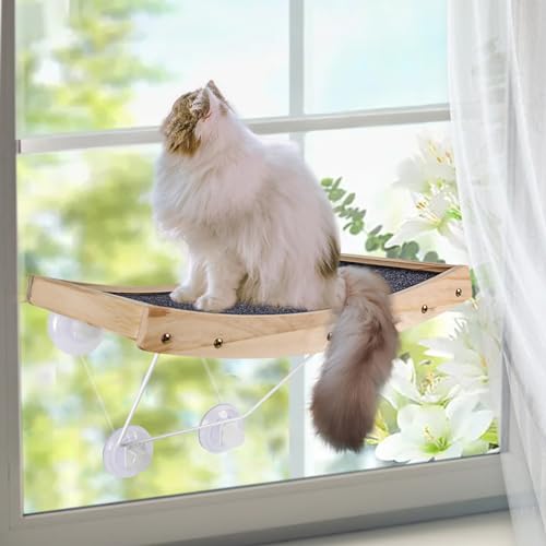 Kphico Katzen-Fenstersitzstange, Katzen-Hängematte, Fenstersitz mit 4 robusten Saugnäpfen, platzsparend, Fenstermontage, Katzenbett für große Katzen und Kätzchen, gewichtet bis zu 18 kg, Grau von Kphico