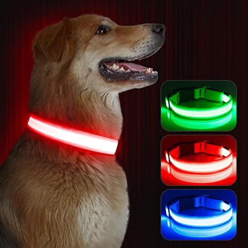 Kpuplol Leuchthalsband Hund, Hundehalsband Leuchtend, Wiederaufladbar Hundehalsband Leuchtend LED Halsband für Hunde Einstellbare Größe, 2 Beleuchtungsmodi für Kleine Mittlere Große Hunde von Kpuplol