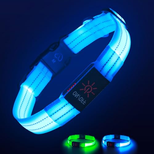Leuchthalsband Hund, Hundehalsband Leuchtend Aufladbar mit Batteriekontrollleuchte, Wasserdichtes LED Hundegeschirr Leuchtend, Einstellbare Größe 3 Blinkende Lichter für Kleine Mittlere Große Hunde von Kpuplol