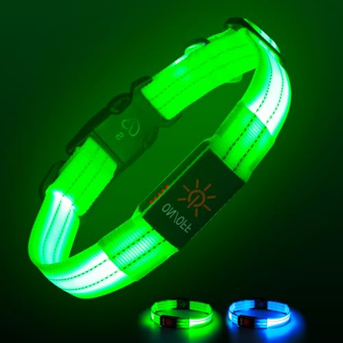 Leuchthalsband Hund, Hundehalsband Leuchtend Aufladbar mit Batteriekontrollleuchte, Wasserdichtes LED Hundegeschirr Leuchtend, Einstellbare Größe 3 Blinkende Lichter für Kleine Mittlere Große Hunde von Kpuplol