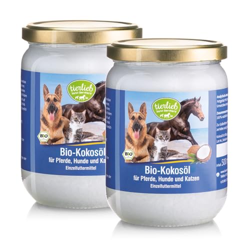 Sanct Bernhard tierlieb Bio-Natives Kokosöl für Pferde, Hunde & Katzen | Hoher Gehalt an Laurinsäure | Barf | Aus rein mechanischer Pressung | 2 Gläser je 500 ml von Kräuterhaus Sanct Bernhard