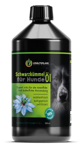 Kräuterland Natur-Ölmühle Kräuterland – Schwarzkümmelöl für Hunde 1000 ml – 100 % rein, ungefiltert, kaltgepresst – frisch aus der Mühle direkt vom Hersteller – Fütterung & Pflege von KRÄUTERLAND N A T U R - Ö L M Ü H L E