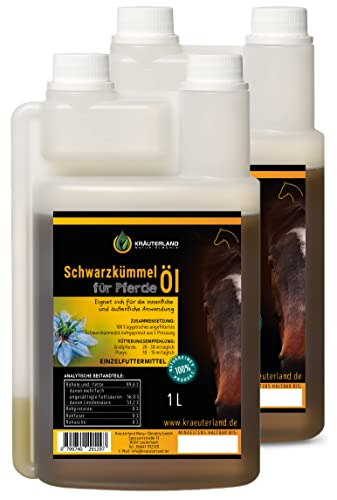 Kräuterland Schwarzkümmelöl für Pferde & Hunde 2 Liter in Dosierflasche (2X 1Liter) - 100% rein, kaltgepresst, ungefiltert - Deutsche Premium Qualität von KRÄUTERLAND N A T U R - Ö L M Ü H L E